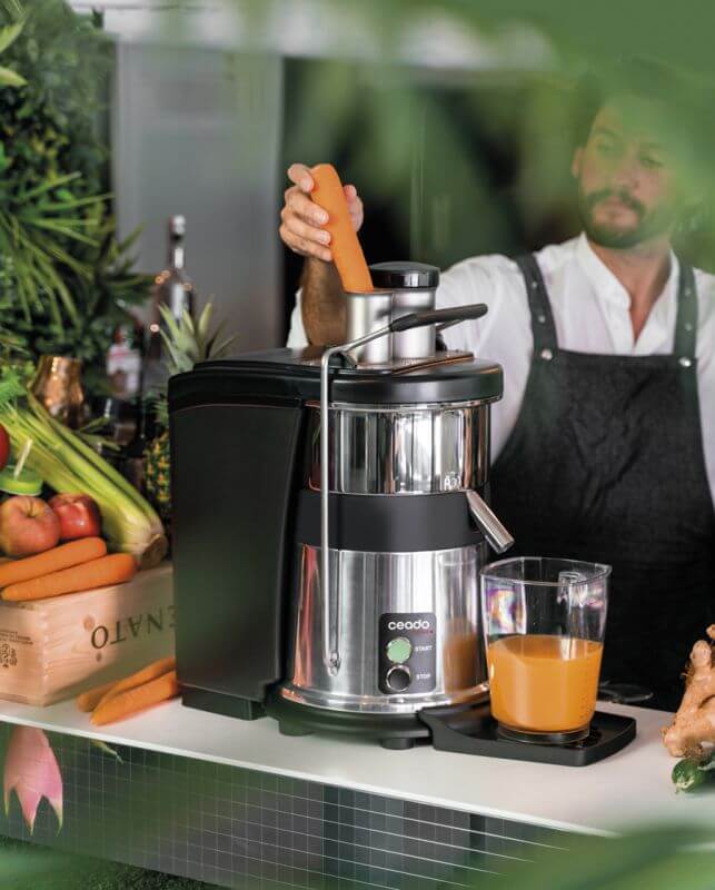 Zubereitung von Karottensaft mit einer Saftzentrifuge
